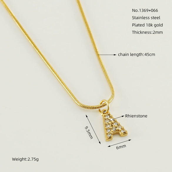 Wholesale Jewelry 316L Stainless Steel And 316L Stainless Steel Letter Pattern Snake Bone Chain Necklace For Women With Diamond And Electroplating
