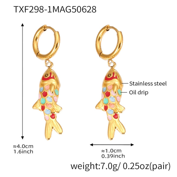 Wholesale Jewelry 316L Stainless Steel And 316L Stainless Steel Oildropped Koi Fish Beaded Ocean Style Electroplated Necklace And Earrings