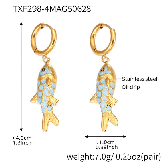 Wholesale Jewelry 316L Stainless Steel And 316L Stainless Steel Oildropped Koi Fish Beaded Ocean Style Electroplated Necklace And Earrings