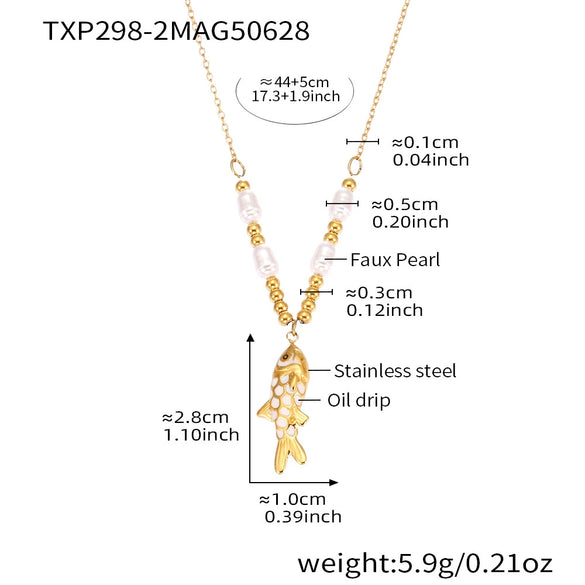 Wholesale Jewelry 316L Stainless Steel And 316L Stainless Steel Oildropped Koi Fish Beaded Ocean Style Electroplated Necklace And Earrings