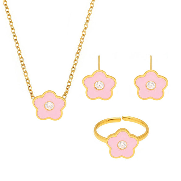 Wholesale Jewelry 316L Stainless Steel And 316L Stainless Steel Oildropped Zircon Small Flower Set Electroplated For Kids And Unisex Fashion Style