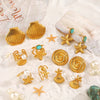 Wholesale Jewelry Stainless Steel And Titanium Steel With Marine Organisms Pattern Electroplating Starfish Shell Earrings Ring Suit