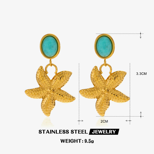 Wholesale Jewelry Stainless Steel And Titanium Steel With Marine Organisms Pattern Electroplating Starfish Shell Earrings Ring Suit