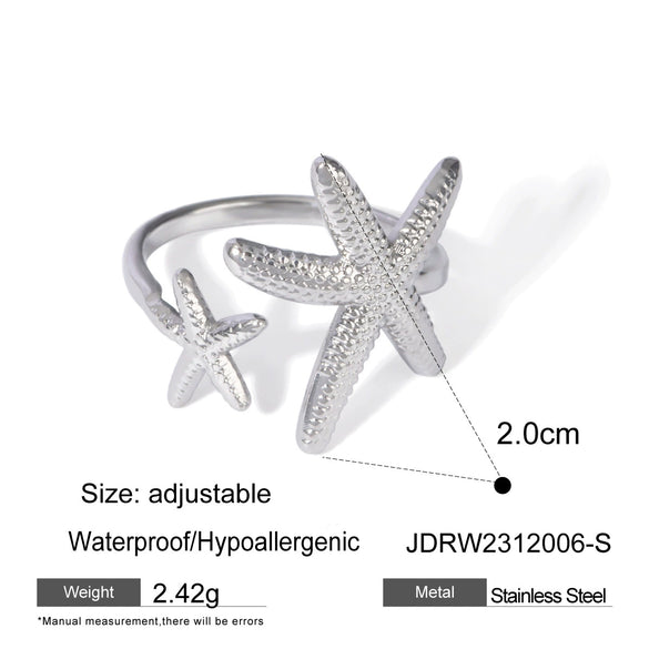 Wholesale Jewelry Stainless Steel Animal Style Geometric Starfish Shell Ring Electroplating