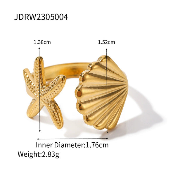 Wholesale Jewelry Stainless Steel Animal Style Geometric Starfish Shell Ring Electroplating