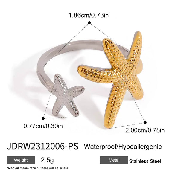 Wholesale Jewelry Stainless Steel Animal Style Geometric Starfish Shell Ring Electroplating