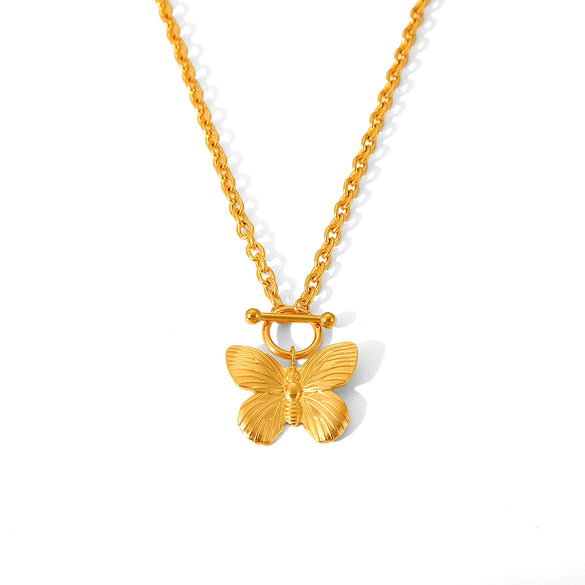 Wholesale Jewelry Stainless Steel Ball Chain Necklace With Titanium Steel Butterfly Pendant Electroplated Geometric Style For Women