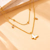 Wholesale Jewelry Stainless Steel Ball Chain With Butterfly Dragonfly Insect Pattern Goldplated Doublelayer Bracelet Necklace For Women