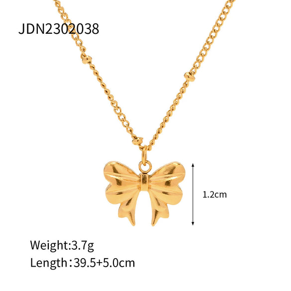 Wholesale Jewelry Stainless Steel Bead Chain Butterfly Pendant Necklace 18K Goldplated