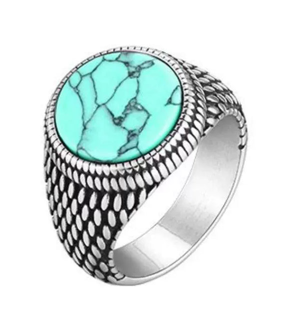 Wholesale Jewelry Stainless Steel Black Onyx Turquoise Geometric Men's Ring Electroplated