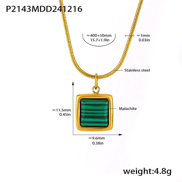 Wholesale Jewelry 316L Stainless Steel Black Shell Malachite Square Geometric Electroplated Light Luxury Women's Collarbone Chain Necklace