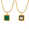 Wholesale Jewelry 316L Stainless Steel Black Shell Malachite Square Geometric Electroplated Light Luxury Women's Collarbone Chain Necklace