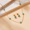 Wholesale Jewelry Stainless Steel Blue Turquoise Round Retro Fashion Earrings And Necklace Set With Electroplating