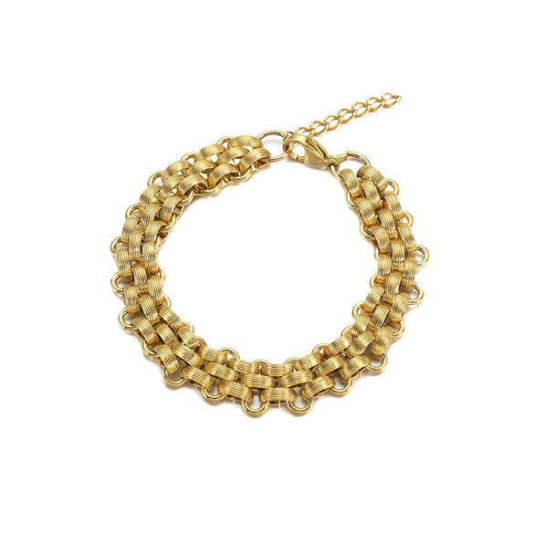 Wholesale Jewelry Stainless Steel Bold Woven Plaid Unisex Necklace With Electroplating