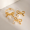 Wholesale Jewelry Stainless Steel Bow Pearl Pendant Earrings Gold Plated