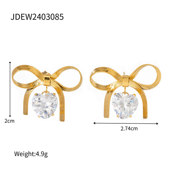 Wholesale Jewelry Stainless Steel Bow Pearl Pendant Earrings Gold Plated