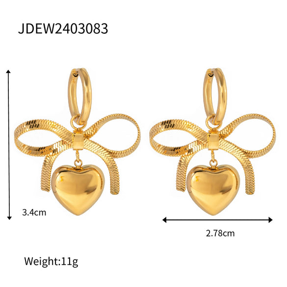 Wholesale Jewelry Stainless Steel Bow Pearl Pendant Earrings Gold Plated