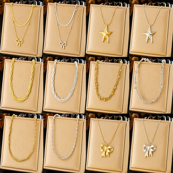 Wholesale Jewelry Stainless Steel Bow Star Shape Electroplated Necklace