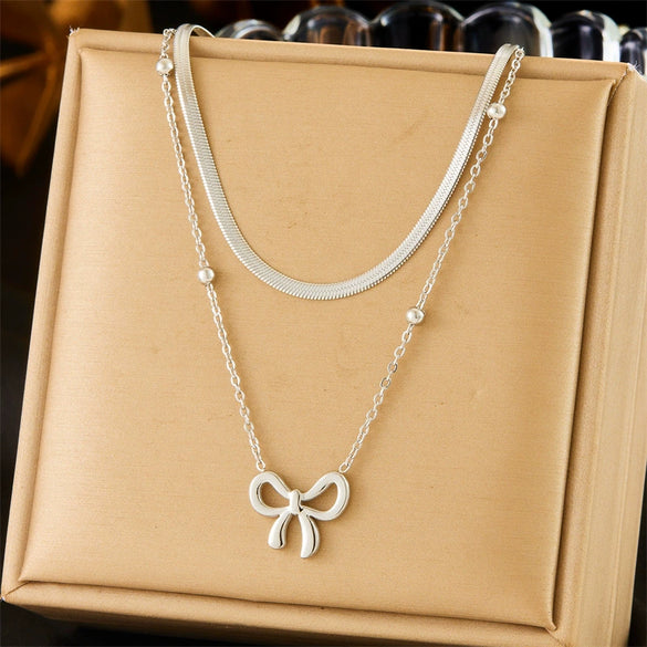 Wholesale Jewelry Stainless Steel Bow Star Shape Electroplated Necklace