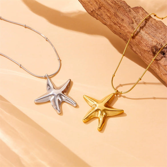 Wholesale Jewelry Stainless Steel Bow Star Shape Electroplated Necklace