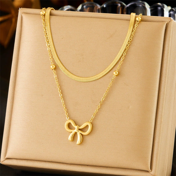 Wholesale Jewelry Stainless Steel Bow Star Shape Electroplated Necklace