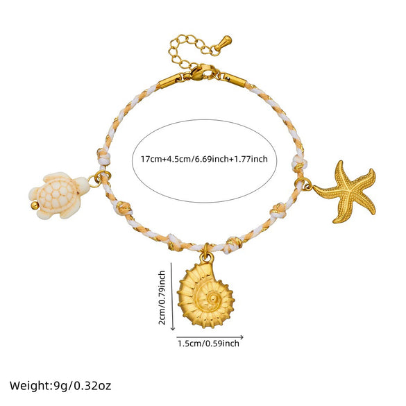 Wholesale Jewelry Stainless Steel Braided Rope Animal Zodiac Pendant Bracelet With Starfish Conch Turtle Electroplating
