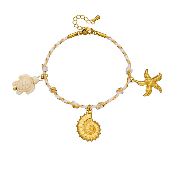 Wholesale Jewelry Stainless Steel Braided Rope Animal Zodiac Pendant Bracelet With Starfish Conch Turtle Electroplating