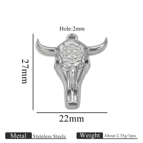 Wholesale Jewelry Stainless Steel Bull Head Animal Series Vacuum Goldplated Pendant Necklace