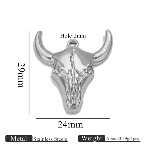 Wholesale Jewelry Stainless Steel Bull Head Animal Series Vacuum Goldplated Pendant Necklace