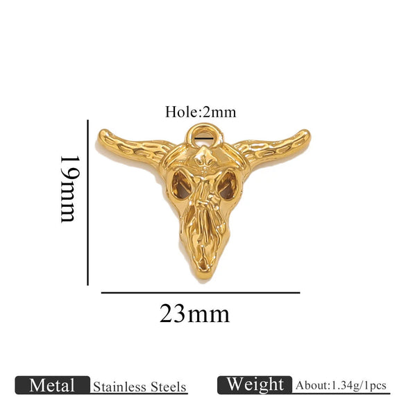 Wholesale Jewelry Stainless Steel Bull Head Animal Series Vacuum Goldplated Pendant Necklace