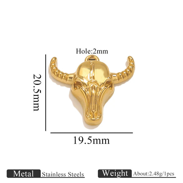 Wholesale Jewelry Stainless Steel Bull Head Animal Series Vacuum Goldplated Pendant Necklace