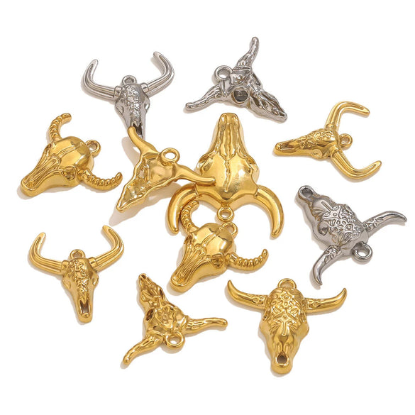 Wholesale Jewelry Stainless Steel Bull Head Animal Series Vacuum Goldplated Pendant Necklace