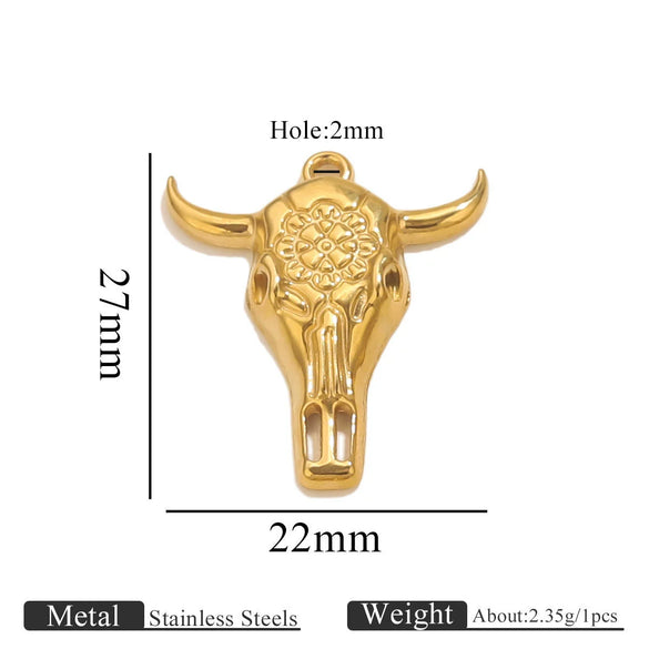 Wholesale Jewelry Stainless Steel Bull Head Animal Series Vacuum Goldplated Pendant Necklace