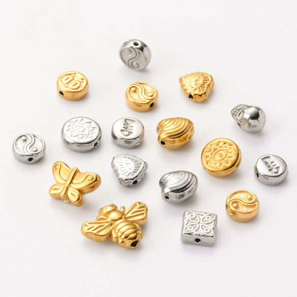 Wholesale Jewelry Stainless Steel Butterfly Bee Love Kitten Fish Skull Flat Square Perforated Beads Electroplated Diy Handmade Materials