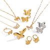 Wholesale Jewelry Stainless Steel Butterfly Necklace And Bracelet Earrings With Rhinestone Pendant Geometric Style Electroplating