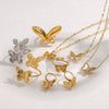 Wholesale Jewelry Stainless Steel Butterfly Necklace And Bracelet Earrings With Rhinestone Pendant Geometric Style Electroplating