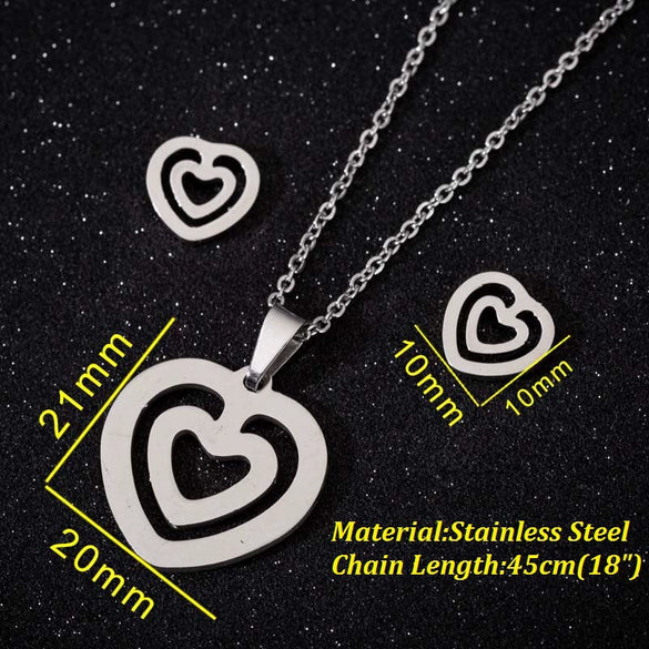 Wholesale Jewelry Stainless Steel Cartoon Animal Heartshaped Necklace Earrings Threepiece Set Electroplated Minimalist Style