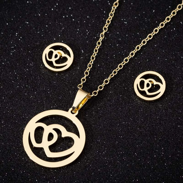 Wholesale Jewelry Stainless Steel Cartoon Animal Heartshaped Necklace Earrings Threepiece Set Electroplated Minimalist Style