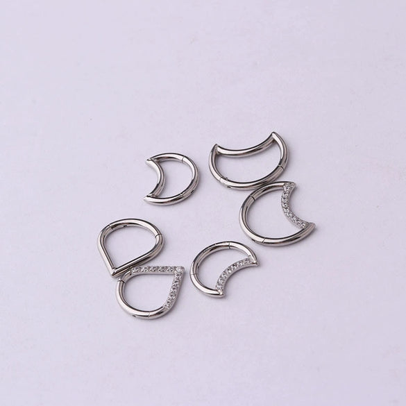 Wholesale Jewelry Stainless Steel Closed Ring Creative Moon And Drop Shape Ear Nose Puncture Ring Electroplated Unisex