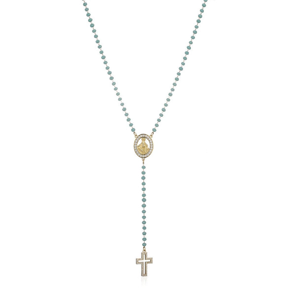 Wholesale Jewelry Stainless Steel Color Stone Virgin Necklace With Geometric Design And Electroplating Treatment