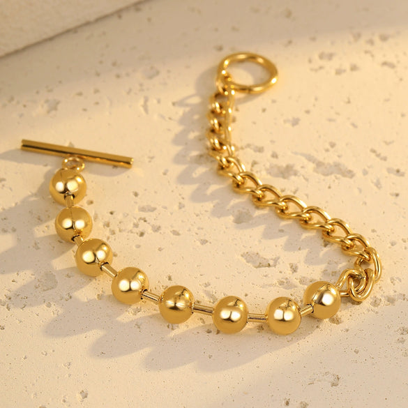 Wholesale Jewelry Stainless Steel Colorblocked Hollow Ball Chain Ot Buckle Electroplated Necklace Bracelet Set For Women