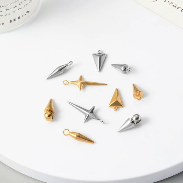 Wholesale Jewelry Stainless Steel Conical Cross Star Pendant Earrings Bracelet Electroplated Geometric Accessories