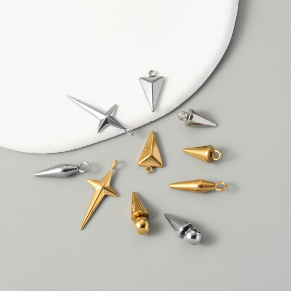 Wholesale Jewelry Stainless Steel Conical Cross Star Pendant Earrings Bracelet Electroplated Geometric Accessories