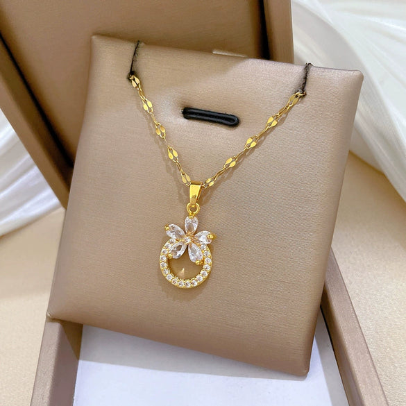 Wholesale Jewelry Stainless Steel Copper Flower Geometric Cartoon Style Electroplating Clavicle Chain Necklace Ring Accessories Unisex
