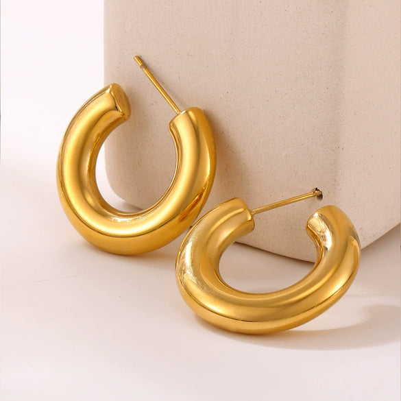 Wholesale Jewelry 316L Stainless Steel Cshaped Electroplated Geometric Style Earrings And Ring