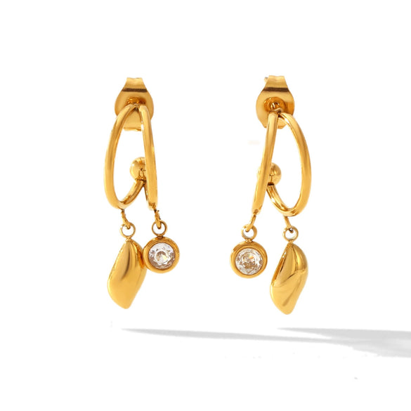 Wholesale Jewelry Stainless Steel Cshaped Geometric Diamond Leaf Pendant Earrings For Women Vacuum Plated