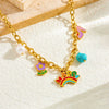Wholesale Jewelry Stainless Steel Cute Cartoon Oil Drop Happy Rainbow Pendant Electroplating O Chain Women's