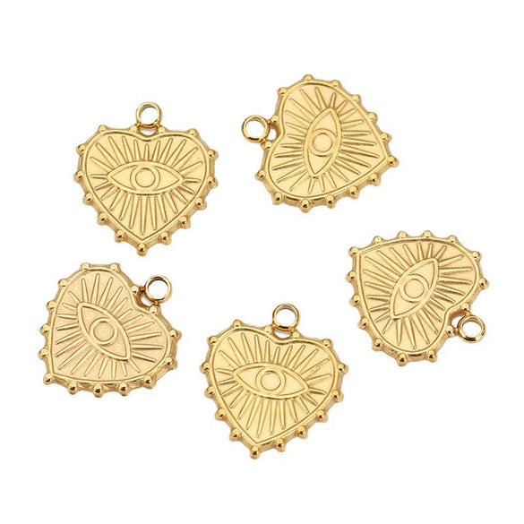 Wholesale Jewelry Stainless Steel Devil's Eye Heart Pendant Gold Electroplated