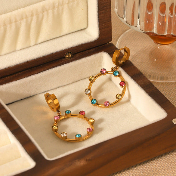 Wholesale Jewelry Stainless Steel Diamond Geometric Style Earrings For Women