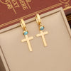 Wholesale Jewelry Stainless Steel Double Chain Turquoise Clavicle Chain With Cross Design Electroplated
